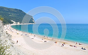 Seascape, paradise beach and natural landscape view from Sirolo Conero, Marche Italy photo