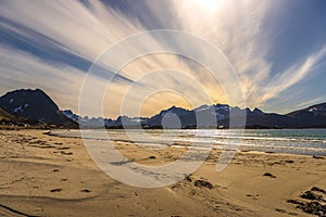 Ramberg beach, lofoten islands, Norway photo