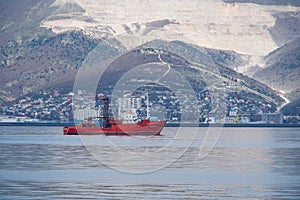 Seascape with Red Ship in Novorossiysk