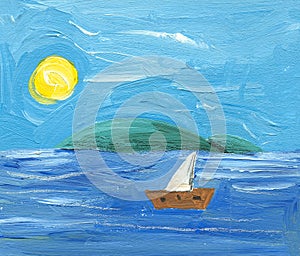 Seascape with sailboat