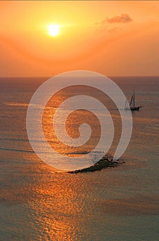 Seascape with sailer photo