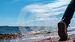 Seascape. Sandy beach on the sea on a Sunny day.