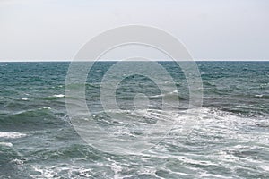 Seascape with sea horizon and cloudy sky - Background