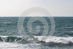 Seascape with sea horizon and cloudy sky - Background