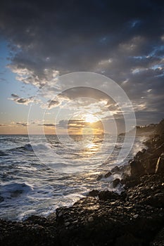 Seascape. Shooting taken at dawn during the storm