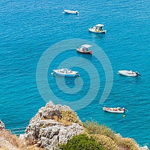 Seascape with small fisherman boats