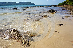 Seascape and stone on the beach in East of Thailand