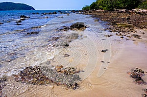 Seascape and stone on the beach in East of Thailand