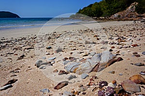 Seascape and stone on the beach in East of Thailand