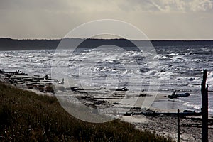 Seascape during a storm with large waves, Carnikava, Latvia