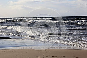 Seascape during a storm with large waves, Carnikava, Latvia