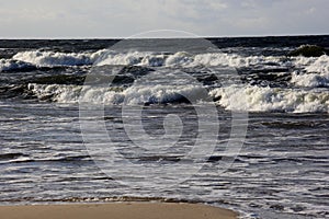 Seascape during a storm with large waves, Carnikava, Latvia