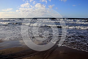 Seascape during a storm with large waves, Carnikava, Latvia