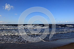 Seascape during a storm with large waves, Carnikava, Latvia