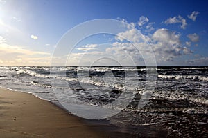 Seascape during a storm with large waves, Carnikava, Latvia