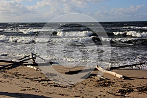 Seascape during a storm with large waves, Carnikava, Latvia