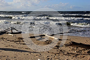 Seascape during a storm with large waves, Carnikava, Latvia