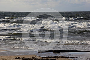 Seascape during a storm with large waves, Carnikava, Latvia