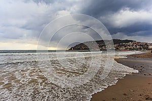 Seascape on stormy day in Alanya, Turkey.