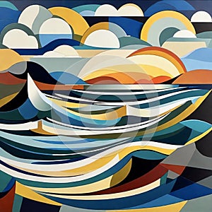 Seascape in the style of cubism