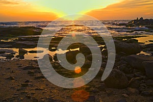 Seascape of sunset at the beach of Givat Olga Hadera Israel