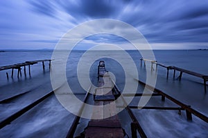 Seascape during sunset. Beautiful natural seascape, blue hour. Sea sunset at the Black Sea coast.