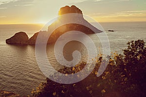 Seascape of sunset on Es Vedra island, Ibiza, Baleares, Spain - Image