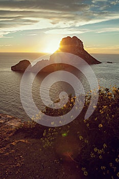 Seascape of sunset on Es Vedra island, Ibiza, Baleares, Spain - Image photo