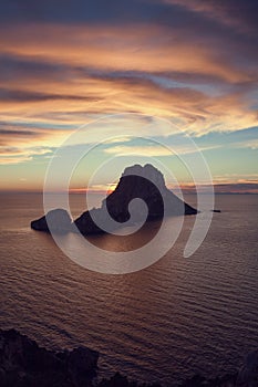 Seascape of sunset on Es Vedra island, Ibiza, Baleares, Spain - Image