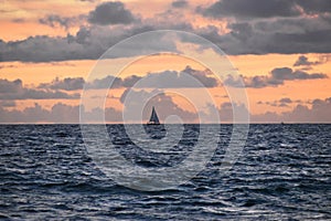 Seascape at sunset in the tropics. View from the sea