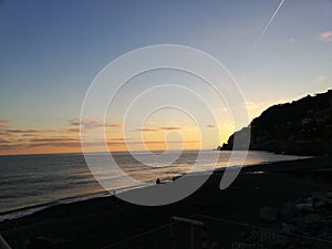 Seascape at sunset in Voltri Liguria