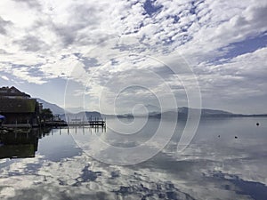 Seascape Switzerland Lake Zug Boat Dock Water Reflection