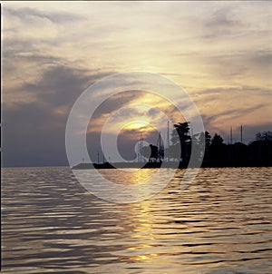 Seascape Switzerland Vaud Cully Sunset Harbor Water Reflections