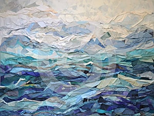 A seascape with torn paper layers