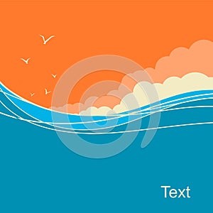 Seascape vector background for text. Ocean waves