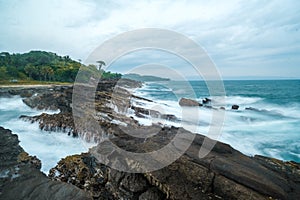 seascape is very beautiful with coral rocks and sea water that looks very soft like cotton. slow shutter speed effect