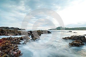 seascape is very beautiful with coral rocks and sea water that looks very soft like cotton. slow shutter speed effect