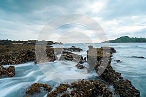 seascape is very beautiful with coral rocks and sea water that looks very soft like cotton. slow shutter speed effect