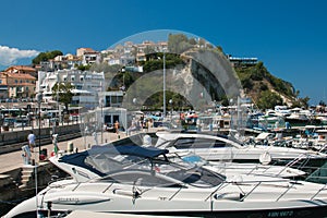 Seascape view of Numana harbor, Monte Conero
