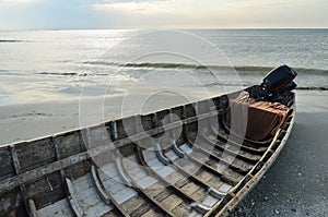 Wooden motor boat, sea beach