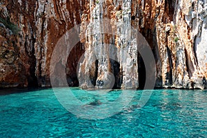 Seascape view to turquoise waters of Adriatic Sea in Island Hvar Croatia, blue caves. Famous sailing travel destination in Croatia