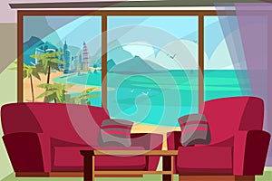 Seascape view from window vector illustration