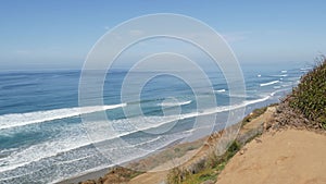 Seascape vista point, Del Mar Torrey Pines, California coast USA. Ocean tide, blue sea wave overlook