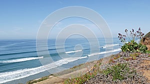 Seascape vista point, Del Mar Torrey Pines, California coast USA. Ocean tide, blue sea wave overlook