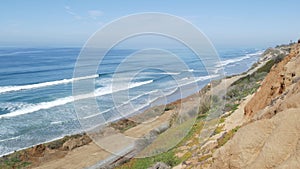 Seascape vista point, Del Mar Torrey Pines, California coast USA. Ocean tide, blue sea wave overlook