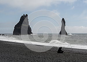 Seascape of waves crashing at Reynisfjara Black sand Beach Vik South Iceland