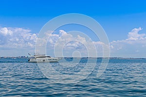 Seascape with white yacht on the sea in Odesa