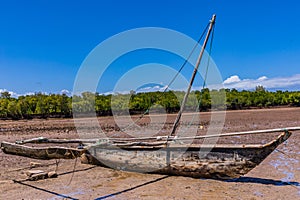 Seascape Wooden Boats In Vanga Last Town In Kenya Kwale County Streets Business Settlement In Coastal Region East Africa