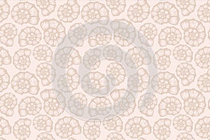 Seashell beach summer beige pattern. Vector seamless background. Simple elegant ocean sea shell fabric texture. Sand colour design