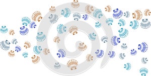Seashell blue brown vector graphics, pearl bivalved mollusks illustration